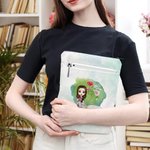 Funda Protectora para Libros con Nombre y Bolsillo Delantero Personalizada Acuarela Dibujos Animados Niña Leyendo Flor de Nacimiento Regalo de Cumpleaños para los Amantes de los Libros