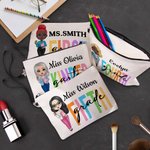 Personalized Different Grades Cartoon Character Cosmetic Bag with Name and Wristlet Strap Birthday Teacher's Day Appreciation Gift for Teachers
