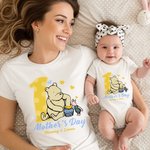 Personalized Classic Winnie the Pooh Honey Pig 100% Cotton T-shirt Baby Bodysuit with Name 1st Mother's Day Birthday Gift for Baby Mom