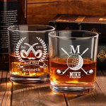 Personalised Engraved Golf Initial Name Old Fashioned Whiskey Glasses Matching Glass Decanter Birthday Wedding Anniversary Gift for Men