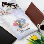 Funda Protectora para Libros con Nombre y Bolsillo Delantero Personalizada Acuarela Dibujos Animados Niña Leyendo Flor de Nacimiento Regalo de Cumpleaños para los Amantes de los Libros