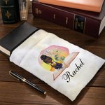 Funda Protectora para Libros con Nombre y Bolsillo Delantero Personalizada Acuarela Dibujos Animados Niña Leyendo Flor de Nacimiento Regalo de Cumpleaños para los Amantes de los Libros