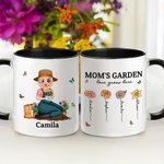 Personalized Mom's Garden Birth Flower Cartoon Character 11 oz Ceramic Mug with 1-12 Kid's Names Mother's Day Appreciation Gift for Grandma Mom