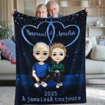 Couverture Douce à Cœur Double Personnalisée avec Personnage et Noms Thème Je suis Là avec Toi Cadeau Anniversaire Saint-Valentin pour Couples