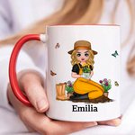 Personalized Mom's Garden Birth Flower Cartoon Character 11 oz Ceramic Mug with 1-12 Kid's Names Mother's Day Appreciation Gift for Grandma Mom