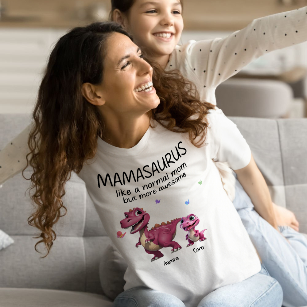 Personnalisé Multicolore 3D Dinosaur Design Soft Crewneck T-shirt Sweatshirt avec 1-12 Noms Birthday Mother's Day Gift for Mom Grandma