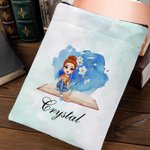 Funda Protectora para Libros con Nombre y Bolsillo Delantero Personalizada Acuarela Dibujos Animados Niña Leyendo Flor de Nacimiento Regalo de Cumpleaños para los Amantes de los Libros