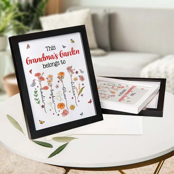 Personalized This Mom's Garden Belongs To 1-12 Birth Flowers Frame Painting with Names and Title Birthday Mother's Day Gift for Mother Grandma