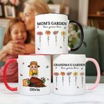 Personalized Mom's Garden Birth Flower Cartoon Character 11 oz Ceramic Mug with 1-12 Kid's Names Mother's Day Appreciation Gift for Grandma Mom