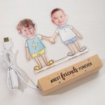Personalisierte Kind Fotos beste Freunde für immer LED-Nachtlicht mit hölzernen Basis Home Decor Freundschaft Geburtstag Geschenk für Jungen Mädchen