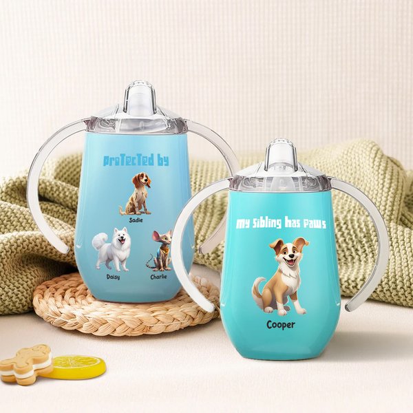 Personalized 1-4 Cute 3D Cartoon Pets 10 oz Insulated Name Sippy Cup with Lid and Handle Birthday Baby Shower Mother's Day Gift for New Mom Baby