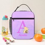Personalized Multicolor Cute Classic Winnie the Pooh Initial Lunch Bag Lunch Bag with Name and Mesh Pocket Back to School Birthday Gift for Kids