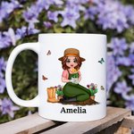 Personalized Mom's Garden Birth Flower Cartoon Character 11 oz Ceramic Mug with 1-12 Kid's Names Mother's Day Appreciation Gift for Grandma Mom