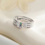 Personalized 1-8 Birthstones Ring with Engraved Name Dainty Jewelry Birthday Mother's Day Gift for Mom Grandma