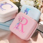 Personalizado de dibujos animados de fantasía princesa sirena inicial de la PU de cuero caja de joyería con el nombre de espejo de viaje accesorio de regalo para las hijas Besties niñas