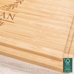 Personalized Engraved Wreath Initial Family Name FSC Bamboo Charcuterie Cutting Board with Juice Groove Housewarming Engagement Gift for Couple Family