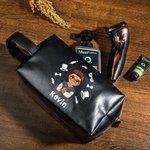 Personalizado de dibujos animados de moda caballero impermeable de cuero neceser con nombre y asa de viaje Accesorios de cumpleaños Día del Padre de regalo para el hombre papá