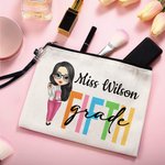 Personalized Different Grades Cartoon Character Cosmetic Bag with Name and Wristlet Strap Birthday Teacher's Day Appreciation Gift for Teachers