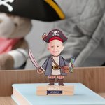 Personalisierte Cartoon Piratengesicht Foto Transparent Acryl Plaque mit Namen und hölzerne Basis Party Schreibtisch Dekor Kindertag Geburtstagsgeschenk für Jungen Mädchen