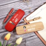 Personalized Cartoon Subject Teacher Wooden Ballpoint Pen and Case Set with Name Birthday Appreciation Back to School Gift for Teacher Colleague