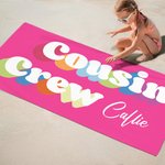 Personalisierte Multicolor schnell trocknende Cousin Crew Strandtuch mit Namen Sommer Urlaub Zubehör Geburtstag Geschenk für Jungen Mädchen