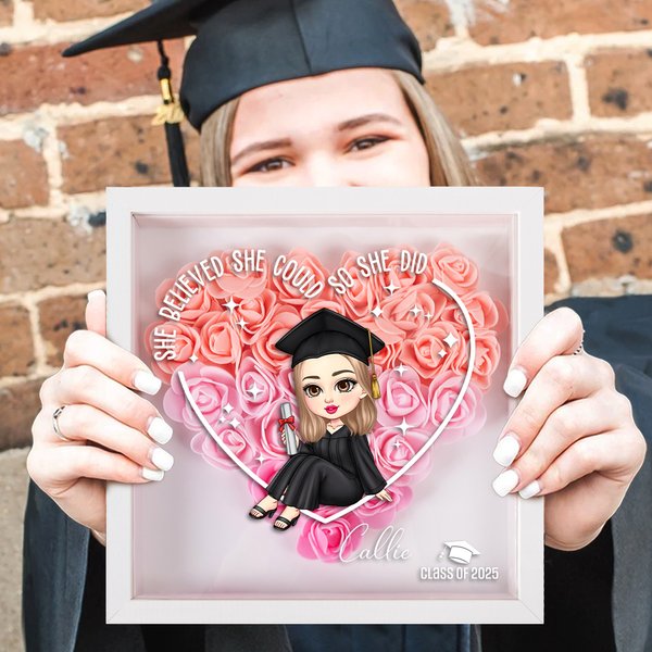 Gepersonaliseerde Cartoon afgestudeerde liefde papier bloem schaduw doos frame met naam Home Decor afstuderen Keepsake Gift voor vrouwen