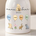 Personalized Mama Bear Classic Winnie the Pooh Ceramic Flower Vase with 1-12 Names Home Decor Birthday Mother's Day Gift for Mom Grandma
