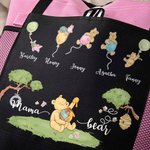 Personalized Mama Bear Classic Winnie the Pooh Oxford Tote Bag with 1-5 Names and Mesh Pockets Birthday Mother's Day Gift for Mom Grandma