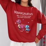 Personlig Flerfärgad Söt 3D Dinosaurie Design Mjuk Crewneck T-shirt Sweatshirt med 1-12 Namn Födelsedag Mors dag Present till Mamma Mormor