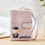 Personalisierte Graduierung Bär 3D Bubble Name PU-Leder Brieftasche mit Kartenschlitzen und Armband Geburtstag Graduierung Geschenk für Klasse von 2025 Absolventen