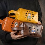 Personalizado de dibujos animados de moda caballero impermeable de cuero neceser con nombre y asa de viaje Accesorios de cumpleaños Día del Padre de regalo para el hombre papá