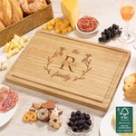 Personalized Wreath Bamboo Cutting Board with Juice Groove Engraved Text and Date Housewarming Anniversary Gift for Family Friends