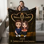 Couverture Douce à Cœur Double Personnalisée avec Personnage et Noms Thème Je suis Là avec Toi Cadeau Anniversaire Saint-Valentin pour Couples