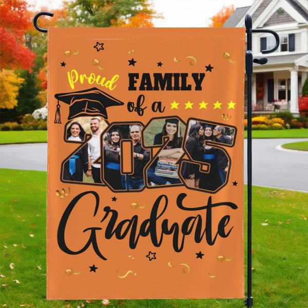 Spersonalizowana wielokolorowa flaga ogrodowa 2025 Graduation z 4 zdjęciami i imieniem Prezent dla absolwentów na imprezę z okazji ukończenia szkoły