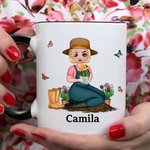 Personalized Mom's Garden Birth Flower Cartoon Character 11 oz Ceramic Mug with 1-12 Kid's Names Mother's Day Appreciation Gift for Grandma Mom