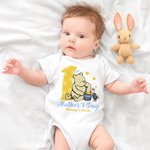 Personalized Classic Winnie the Pooh Honey Pig 100% Cotton T-shirt Baby Bodysuit with Name 1st Mother's Day Birthday Gift for Baby Mom