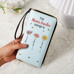 Personalized Mom's Garden Birth Flower Leather Wristlet Wallet with Multiple Compartments and 1-12 Names Mother's Day Birthday Gift for Mom Grandma