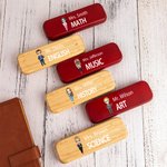 Personalized Cartoon Subject Teacher Wooden Ballpoint Pen and Case Set with Name Birthday Appreciation Back to School Gift for Teacher Colleague