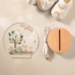 Veilleuse LED Personnalisée avec Nom et Texte Style d'Animaux de la Forêt Décoration Intérieure avec Base en Bois Cadeau Anniversaire Fête pour Enfant