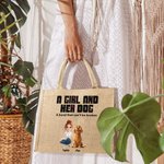 Personalizado Una chica y sus perros tienen un vínculo inquebrantable Bolsa de yute con nombre de dibujos animados en 3D Accesorio de viaje Regalo de cumpleaños para dueños de perros