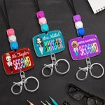 Personalized Cute Cartoon Teacher Adjustable Lanyard with Silicone Beads and Keychain for Id Badges and Keys Teacher's Day  Birthday Gift for Teachers