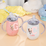 Personalized Initial Cute Ballet Bear Sheep Animal 10 oz Insulated Name Sippy Cup with Lid and Handle Birthday Baby Shower Gift for Toddler Kids