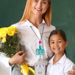 Personalized Cute Cartoon Teacher Adjustable Lanyard with Silicone Beads and Keychain for Id Badges and Keys Teacher's Day  Birthday Gift for Teachers