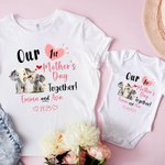 Personalisierte unsere erste Muttertag zusammen niedliche Tier 100% Baumwolle Baby Bodysuit Erwachsene T-Shirt mit Namen Geburtstag Geschenk für Baby neugeborenen Mama