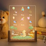 Personalized Cute Classic Winnie the Pooh Honey Balloon LED Night Light with 1-8 Names and Wood Base Home Desk Decor Mother's Day Gift for Mom Grandma