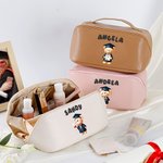 Personalizado lindo oso de la graduación de cuero de PU de apertura amplia bolsa de maquillaje con el nombre de la burbuja 3D de viaje accesorio de cumpleaños regalo de graduación para los amigos de l