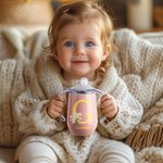 Personalized Floral Classic Winnie the Pooh Initial 10 oz Insulated Baby Sippy Cup with Lid Handle Birthday Back to School Gift for Kid Toddler