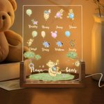 Personalized Cute Classic Winnie the Pooh Honey Balloon LED Night Light with 1-8 Names and Wood Base Home Desk Decor Mother's Day Gift for Mom Grandma
