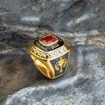 Personalized Fantasy Football Basketball Baseball Softball Championship Ring with Gemstone and Text Sport Theme Jewelry Winner Award Gift for Men