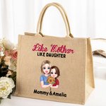 Personalised Like Mother Like Daughter Cartoon Character Large Jute Tote Bag with Name Mother's Day Birthday Gift for Mom Grandma